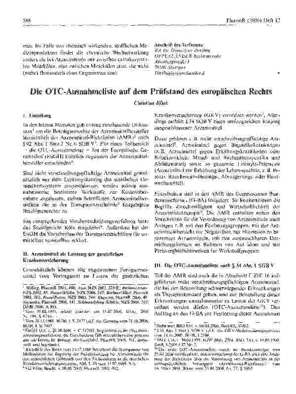 Vorschauseite 1: Die OTC-Ausnahmeliste auf dem Prüfstand des europäischen Rechts