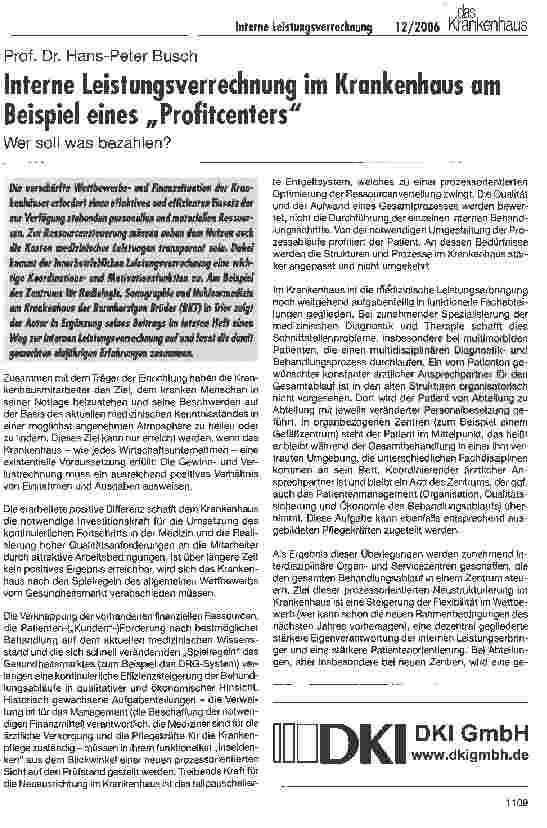Vorschauseite 1: Interne Leistungsverrechnung im Krankenhaus am Beispiel eines Profitcenters