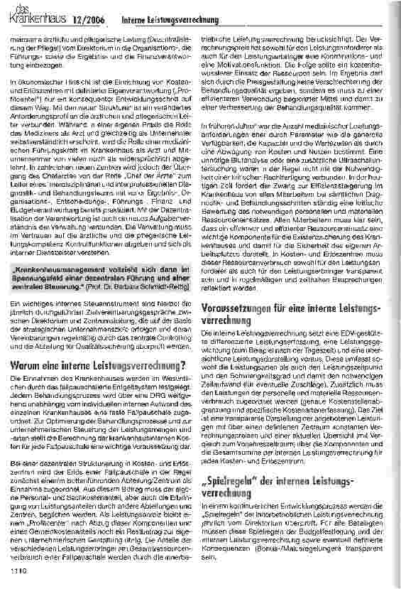 Vorschauseite 2: Interne Leistungsverrechnung im Krankenhaus am Beispiel eines Profitcenters
