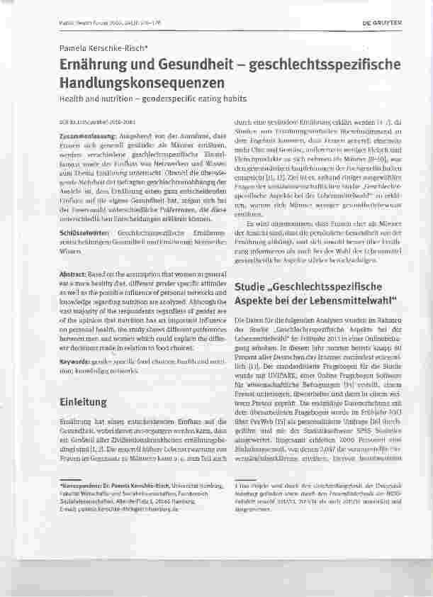 Vorschauseite 1: Ernährung und Gesundheit geschlechtsspezifische Handlungskonsequenzen