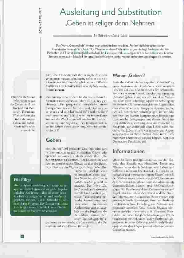 Vorschauseite 1: Ausleitung und Substitution „Geben ist seliger denn Nehmen“