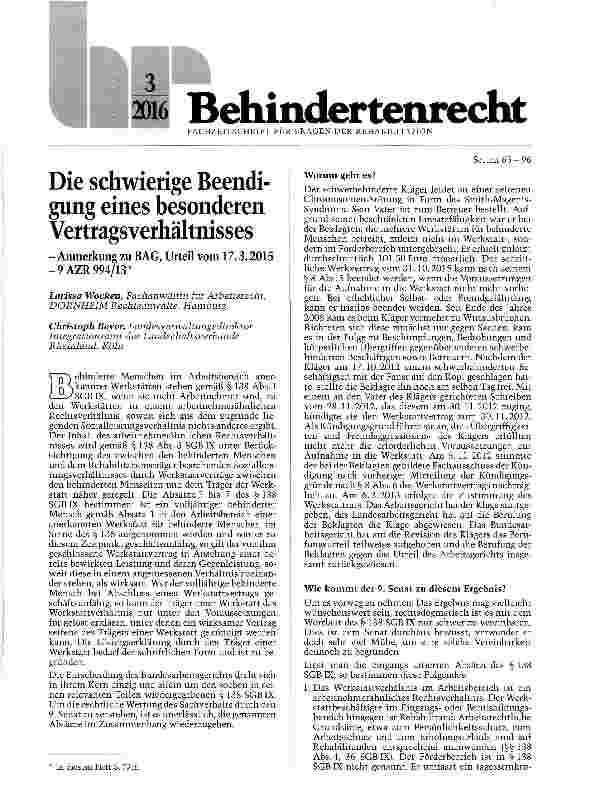 Vorschauseite 1: Die schwierige Beendigung eines besonderen Vertragsverhältnisses