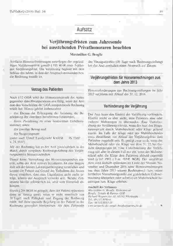 Vorschauseite 1: Verjährungsfristen zum Jahresende bei ausstehenden Privathonoraren beachten