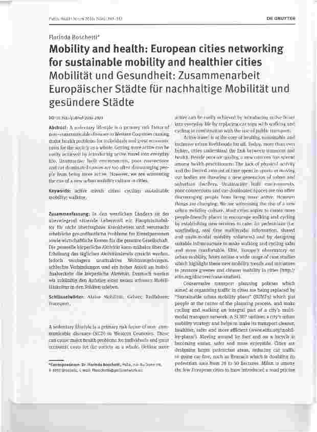 Vorschauseite 1: Mobilität und Gesundheit: Zusammenarbeit Europäischer Städte für nachhaltige Mobilität und gesündere Städte