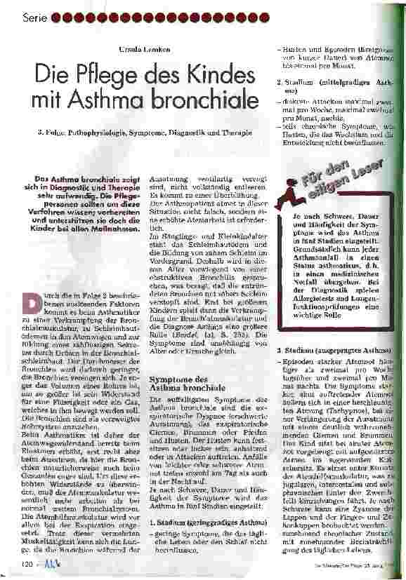 Vorschauseite 1: Die Pflege des Kindes mit Asthma bronchiale 3. Folge: Pathophysiologie, Symptome, Diagnostik und Therapie