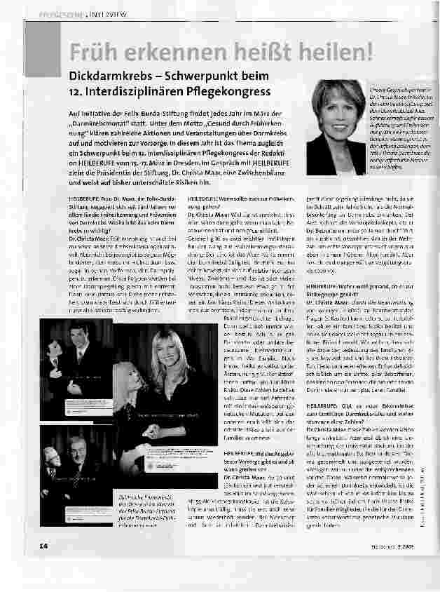 Vorschauseite 1: Früh erkennen heißt heilen !Dickdarmkrebs - Schwerpunkt beim 12. Interdisziplinären Pflegekongress