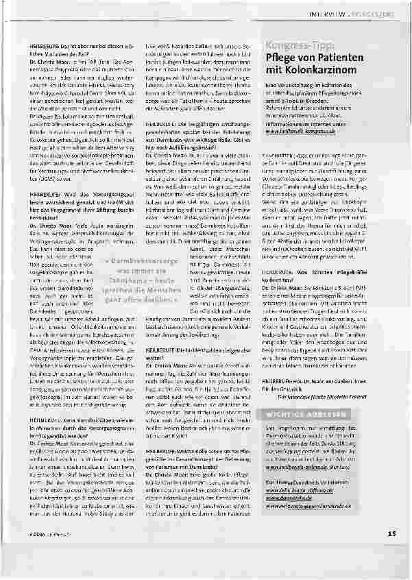 Vorschauseite 2: Früh erkennen heißt heilen !Dickdarmkrebs - Schwerpunkt beim 12. Interdisziplinären Pflegekongress