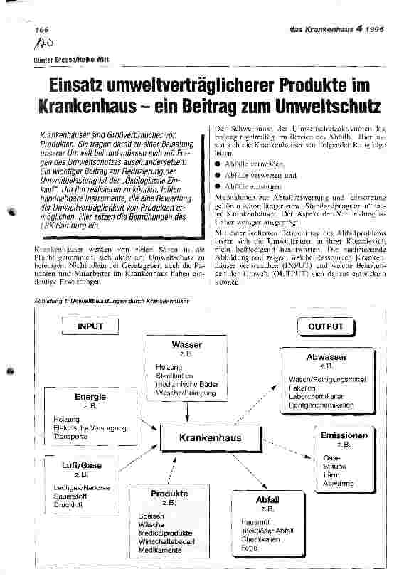 Vorschauseite 1: Einsatz umweltverträglicherer Produkte im Krankenhaus - ein Beitrag zum Umweltschutz