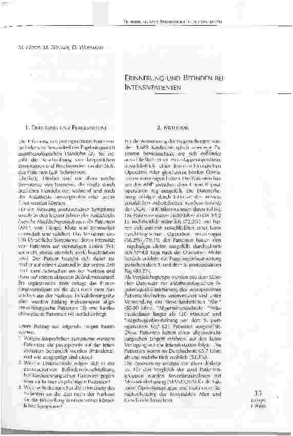 Vorschauseite 1: ERINNERUNG UND BEFINDEN BEI INTENSIVPATIENTEN