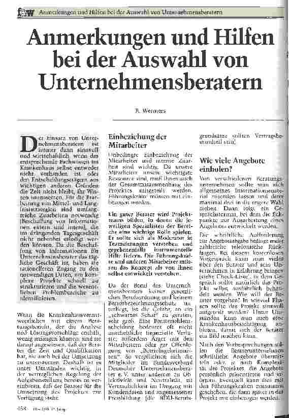 Vorschauseite 1: Anmerkungen und Hilfen bei der Auswahl von Unternehmensberatern
