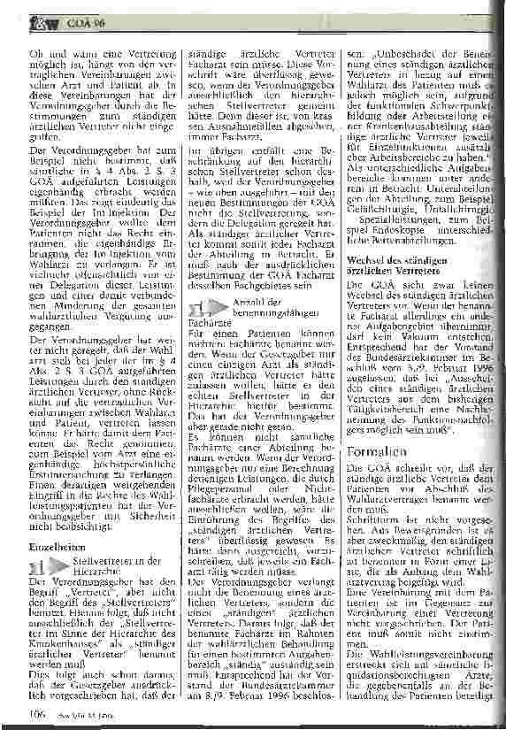 Vorschauseite 2: GOÄ 96 Ständiger ärztlicher Vertreter Leistungen des Speziallabors M III/M IV im wahlärztlichen Bereich
