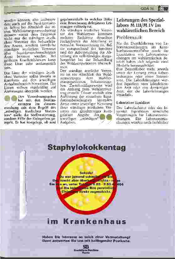 Vorschauseite 3: GOÄ 96 Ständiger ärztlicher Vertreter Leistungen des Speziallabors M III/M IV im wahlärztlichen Bereich