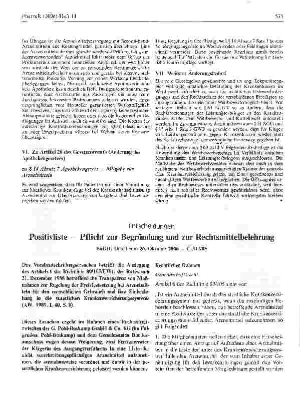 Vorschauseite 1: Entscheidungen Positivliste - Pflicht zur Begründung und zur Rechtsmittelbelehrung