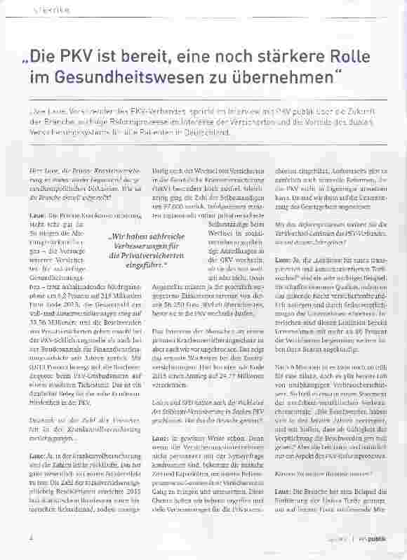 Vorschauseite 1: Die PKV ist bereit, eine noch stärkere Rolle im Gesundheitswesen zu übernehmen