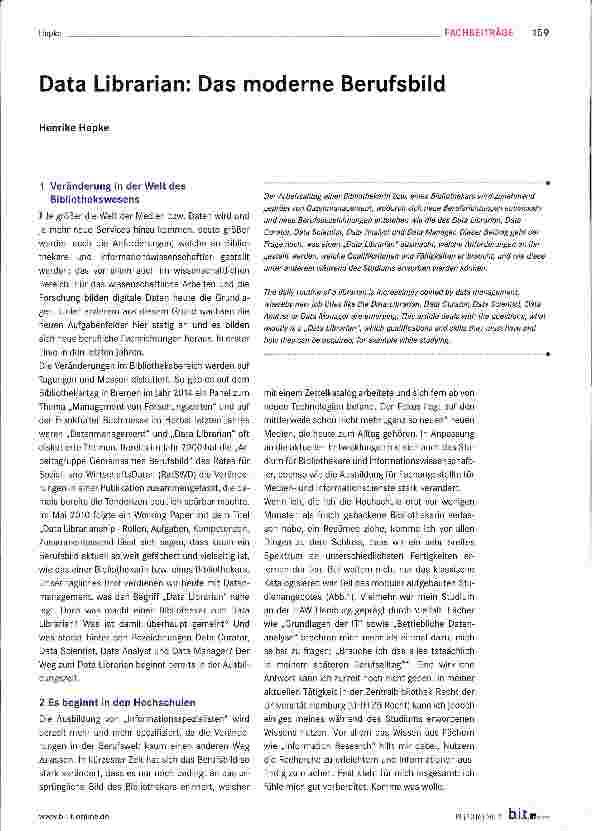 Vorschauseite 1: Data Librarian: Das moderne Berufsbild