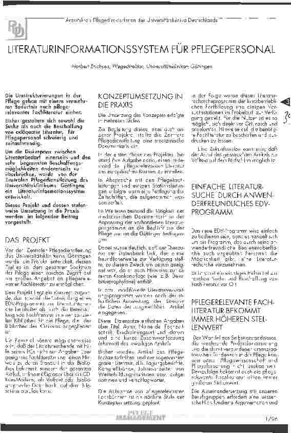 Vorschauseite 1: Literaturinformationssystem für Plflegepersonal