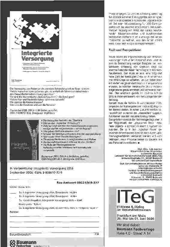 Vorschauseite 3: RFID -Abbildung in EchtzeitZukunftstechnologie auch für die Krankenhauslogistik
