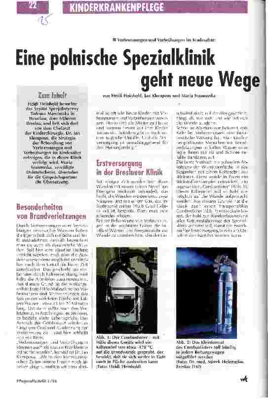 Vorschauseite 1: Eine polnische Spezialklinik geht neue Wege in der Therapie Verbrennungen und Verbrühungen im Kindesalter