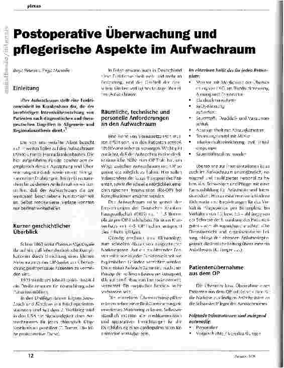 Vorschauseite 1: Postoperative Überwachung und pflegerische Aspekte im Aufwachraum