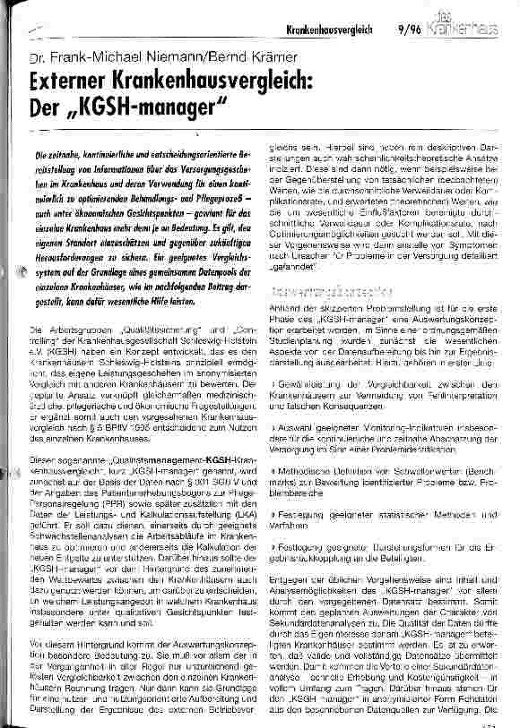 Vorschauseite 1: Externer Krankenhausvergleich: Der KGSH-manager