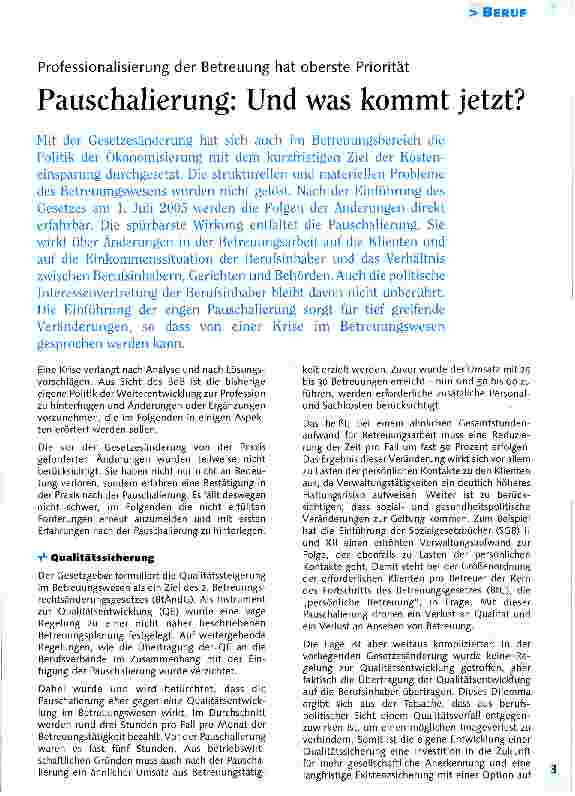 Vorschauseite 1: Professionalisierung der Betreuung hat oberste PrioritätPauschalierung: Und was kommt jetzt?