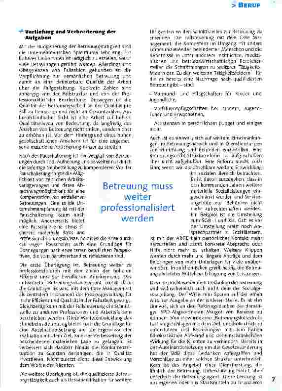 Vorschauseite 5: Professionalisierung der Betreuung hat oberste PrioritätPauschalierung: Und was kommt jetzt?