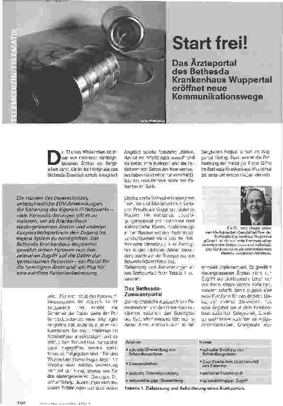 Vorschauseite 1: Start frei! Das Ärzteportal des Bethesda Krankenhaus Wuppertal eröffnet neue Kommunikationswege