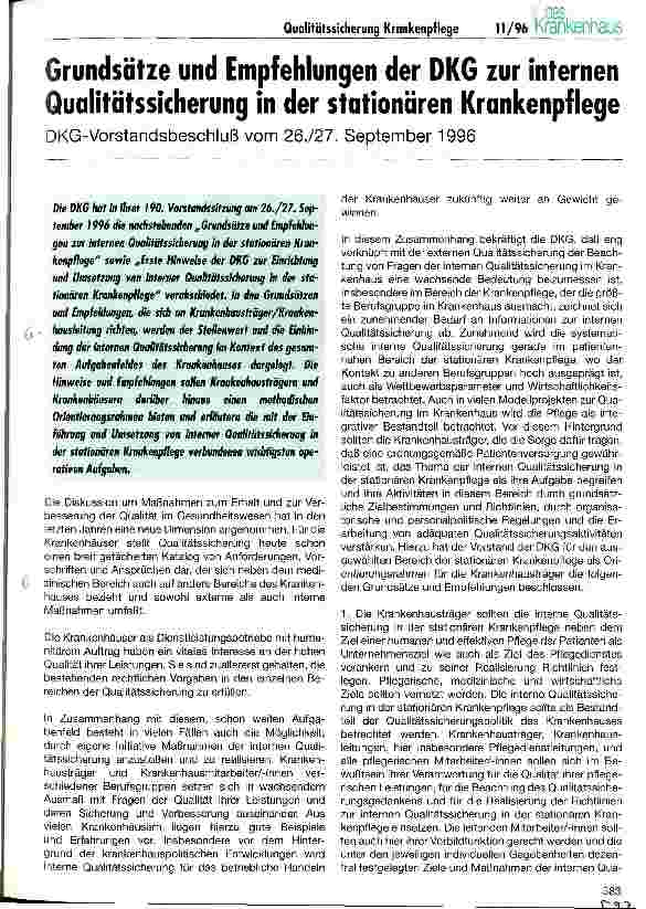 Vorschauseite 1: Grundsätze und Empfehlungen der DKG zur internen Qualitätssicherung in der stationären Krankenpflege