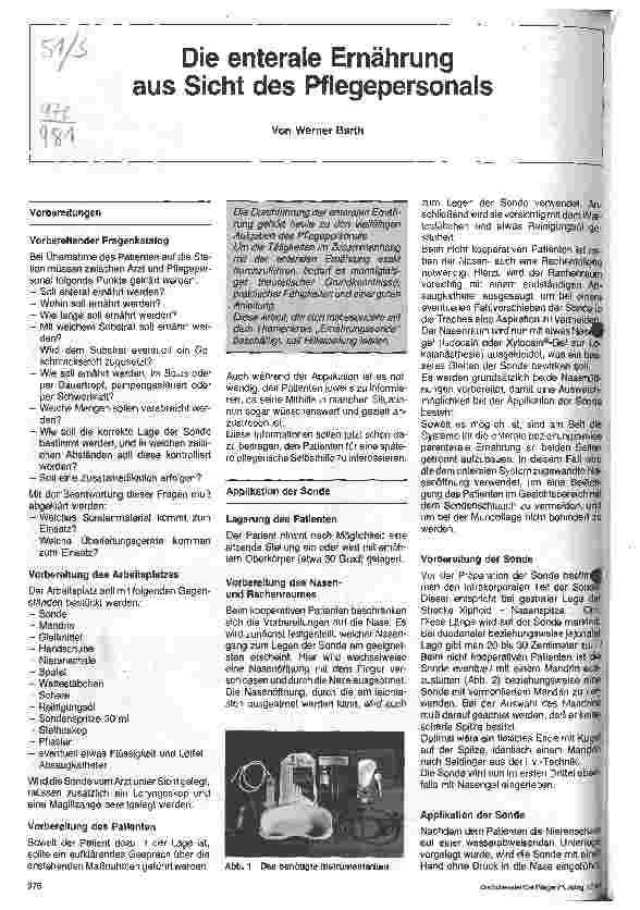 Vorschauseite 1: Die enterale Ernährung aus Sicht des Pflegepersonals