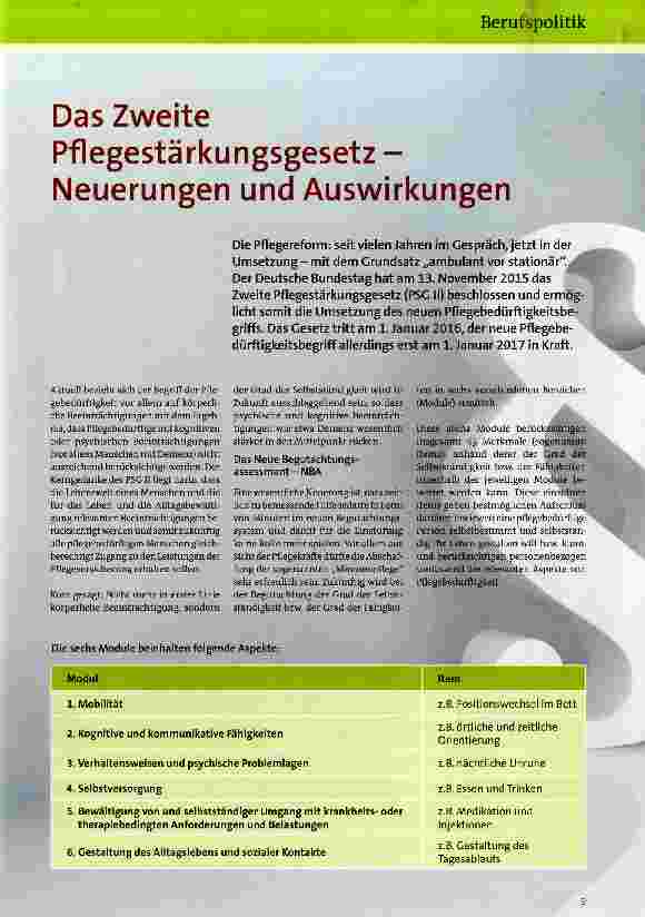 Vorschauseite 1: Das Zweite Pflegestärkungsgesetz -Neuerungen und Auswirkungen