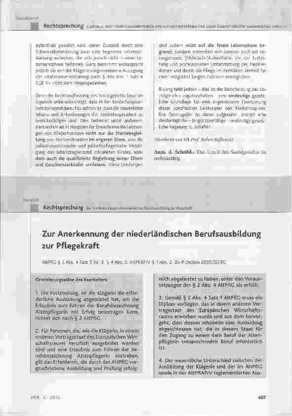 Vorschauseite 1: Zur Anerkennung der niederländischen Berufsausbildung zur Pflege kraft