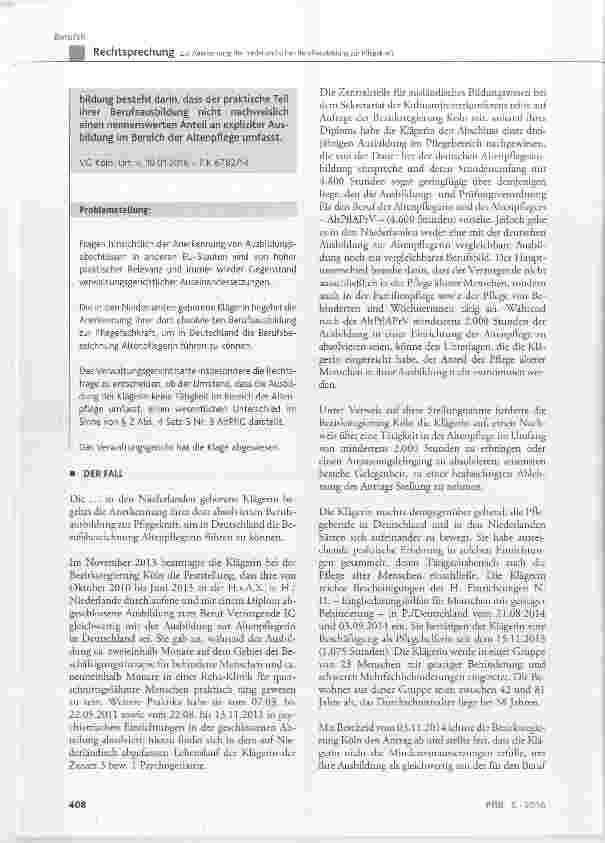 Vorschauseite 2: Zur Anerkennung der niederländischen Berufsausbildung zur Pflege kraft