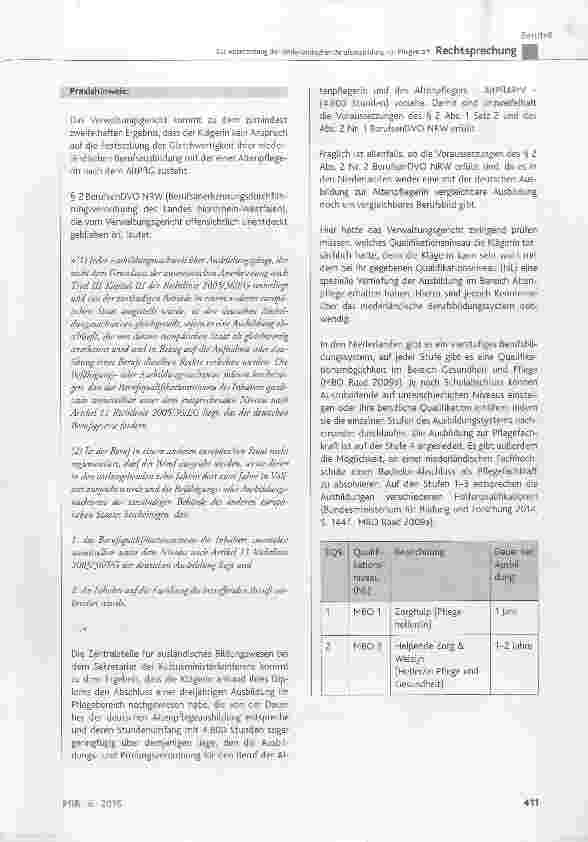 Vorschauseite 5: Zur Anerkennung der niederländischen Berufsausbildung zur Pflege kraft