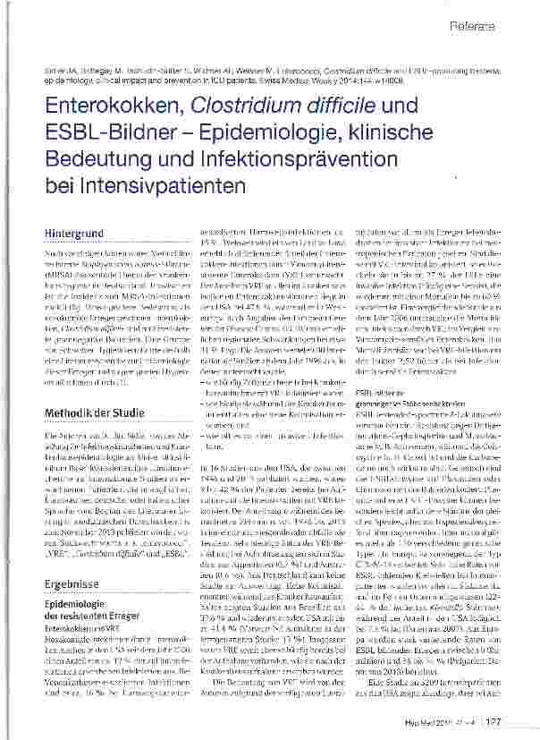 Vorschauseite 1: Enterokokken, Clostridium difficile und ESBL-Bildner- Epidemiologie, klinische Bedeutung und Infektionsprävention bei Intensivpatienten