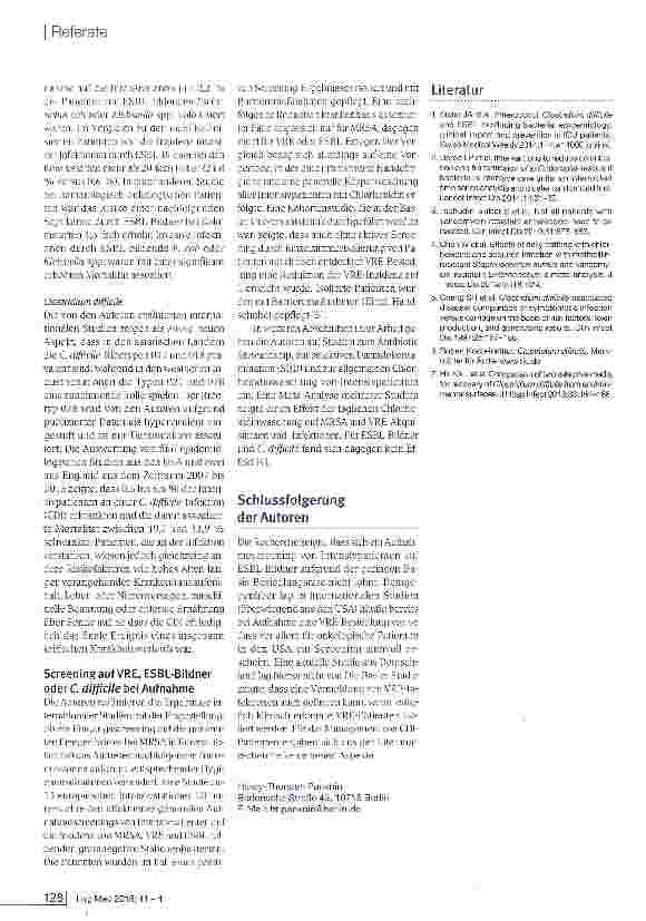 Vorschauseite 2: Enterokokken, Clostridium difficile und ESBL-Bildner- Epidemiologie, klinische Bedeutung und Infektionsprävention bei Intensivpatienten