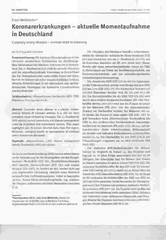 Vorschauseite 1: Koronarerkrankungen - aktuelle Momentaufnahme in Deutschland