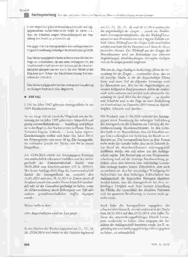 Vorschauseite 2: Zum sofort vollziehbaren Widerruf der Erlaubnis zum Führen der Berufsbezeichnung »Krankenschwester«