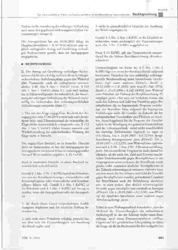 Vorschauseite 3: Zum sofort vollziehbaren Widerruf der Erlaubnis zum Führen der Berufsbezeichnung »Krankenschwester«