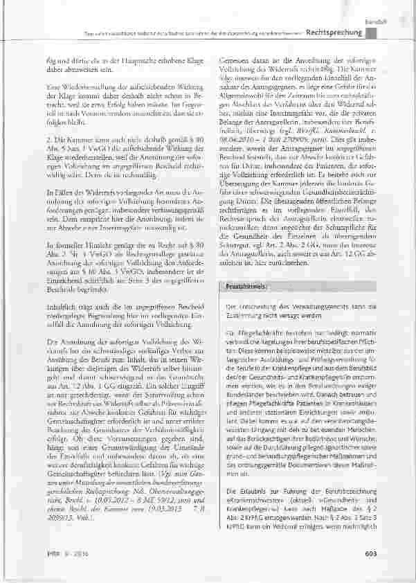 Vorschauseite 5: Zum sofort vollziehbaren Widerruf der Erlaubnis zum Führen der Berufsbezeichnung »Krankenschwester«