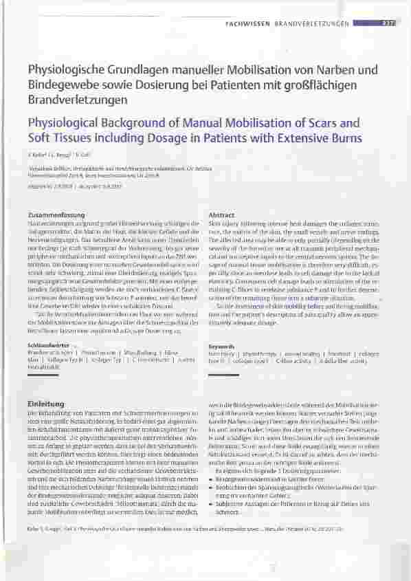 Vorschauseite 1: Physiologische Grundlagen manueller Mobilisation von Narben und Bindegewebe sowie Dosierung bei Patienten mit großflächigen Brandverletzungen