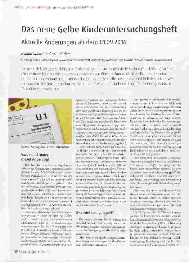 Vorschauseite 1: Das neue Gelbe Kinderuntersuchungsheft Aktuelle Änderungen ab dem 01.09.2016