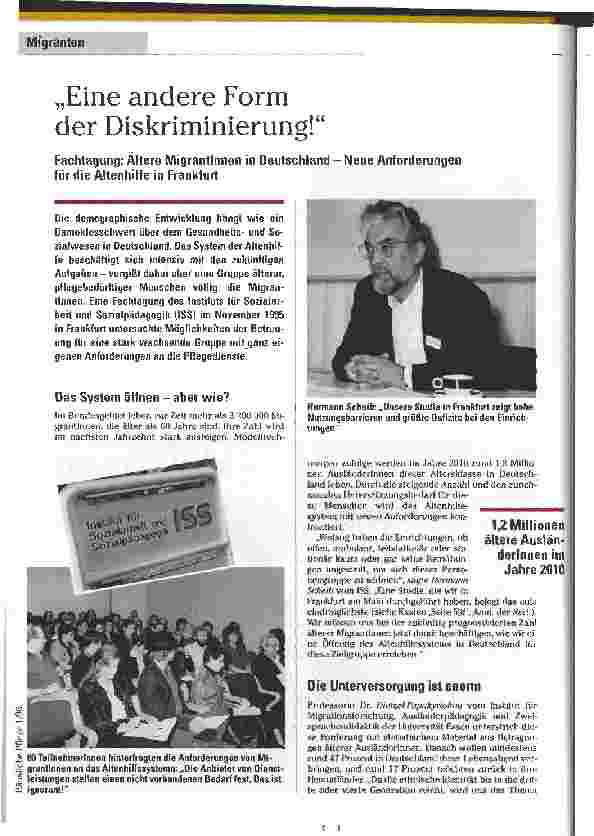 Vorschauseite 1: Eine andere Form der Diskriminierung! Fachtagung: Ältere MigrantInnen in Deutschland - Neue Anforderungen für die Altenhilfe in Frankfurt