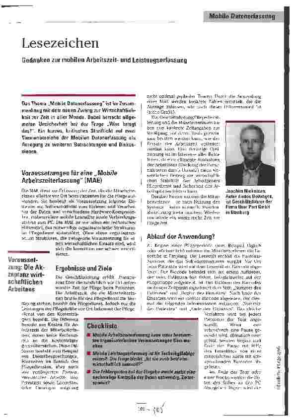 Vorschauseite 1: Lesezeichen Gedanken zur mobilen Arbeitszeitund Leistungserfassung