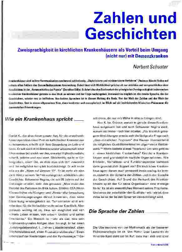Vorschauseite 1: Zahlen und GeschichtenZweisprachigkeit in kirchlichen Krankenhäusern als Vorteil beim Umgang (nicht nur) mit Demenzkranken