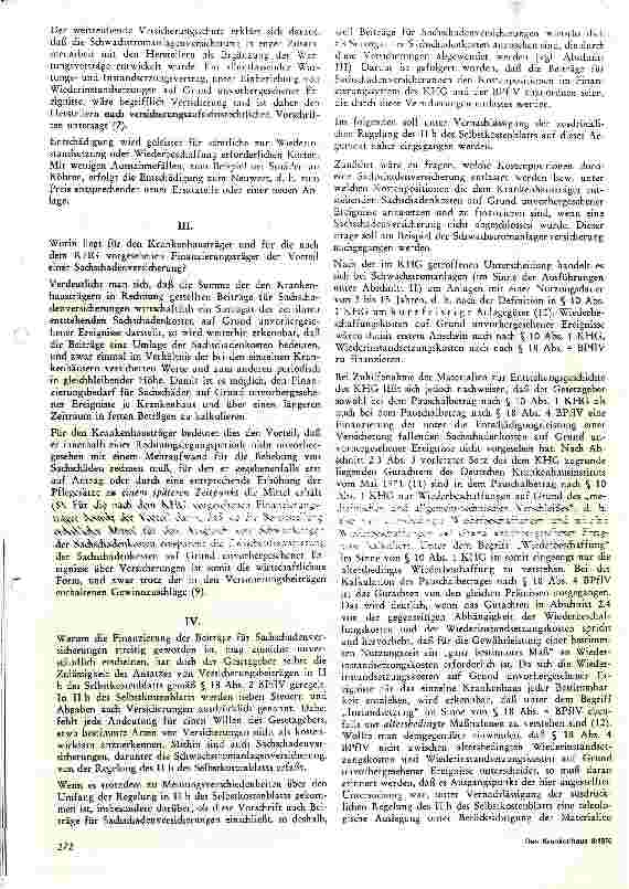 Vorschauseite 2: Die Finanzierung der Beiträge für Sachschadenversicherung nach dem KHG und der Bundespflegesatzverordnung, inbesondere der Beiträge