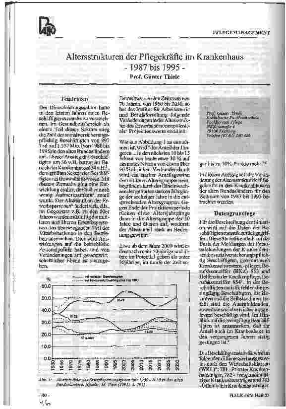 Vorschauseite 1: Altersstrukturen der Pflegekräfte im Krankenhaus - 1987 bis 1995 -