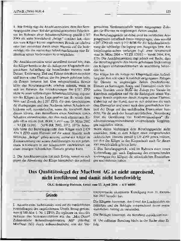 Vorschauseite 1: Das Qualitätssiegel der MacDent AG ist nicht anpreisend, nicht irreführend und damit nicht berufswidrig