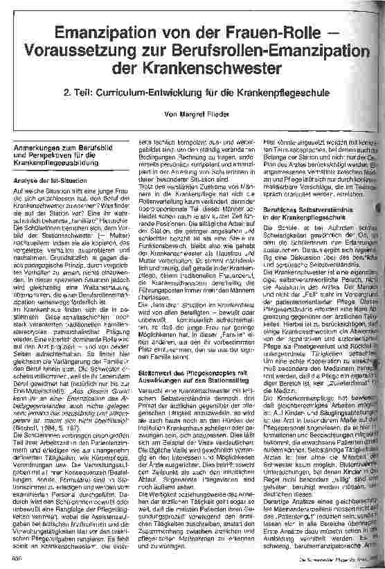 Vorschauseite 1: Emanzipation von der Frauenrolle, Voraussetzung der Berufsrolle - Emanzipation der Krankenschwester Teil 2