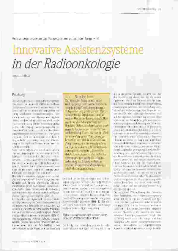 Vorschauseite 1: Innovative Assistenzsysteme in der Radioonkologie