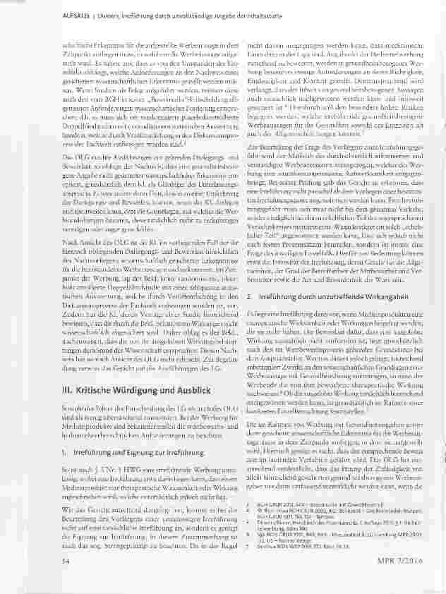 Vorschauseite 3: Irreführung durch unvollständige Angabe der Inhaltsstoffe zugleich Anmerkung für die Praxis zu OLG Düsseldorf